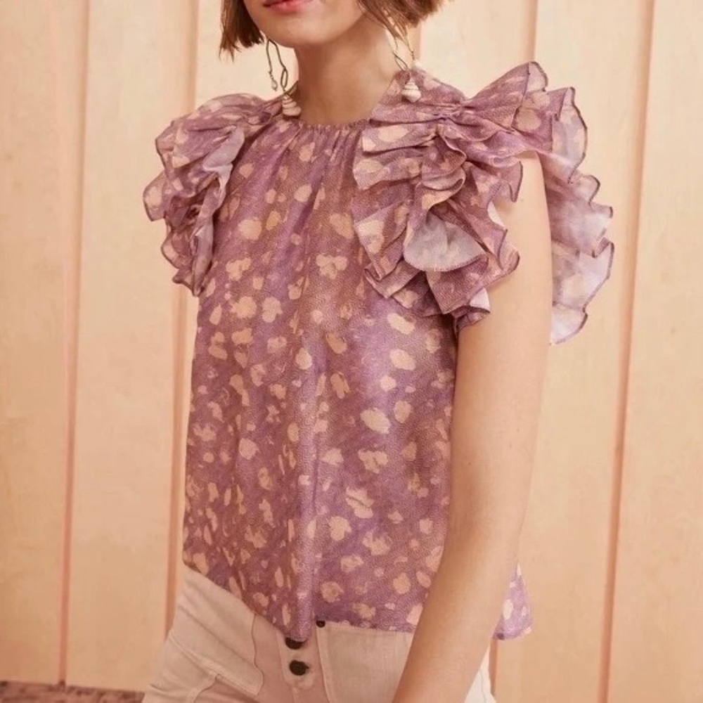 Ulla Johnson Manon Ruffled Short Sleeve Blouse / Top US2 NWOT - Picture 2 of 11